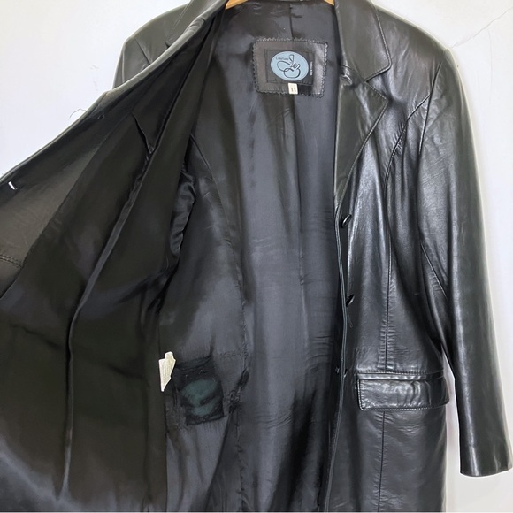 Vintage black leather midi coat single breasted 90s y2k trench blazer jacket - Picture 9 of 10